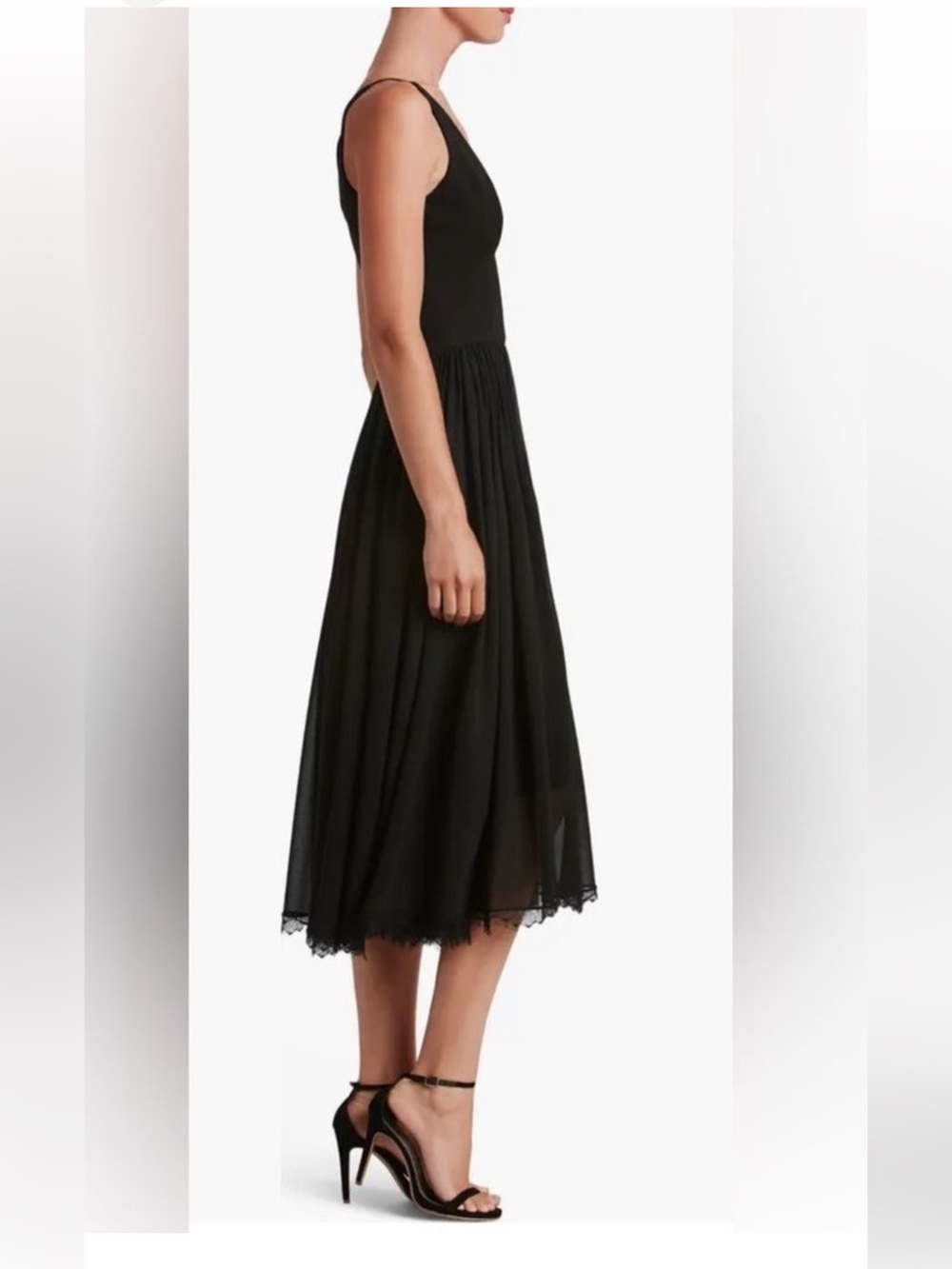 Dress the Population Alicia Dress Black Chiffon Midi Twirl V-Neck Size S - Picture 5 of 15